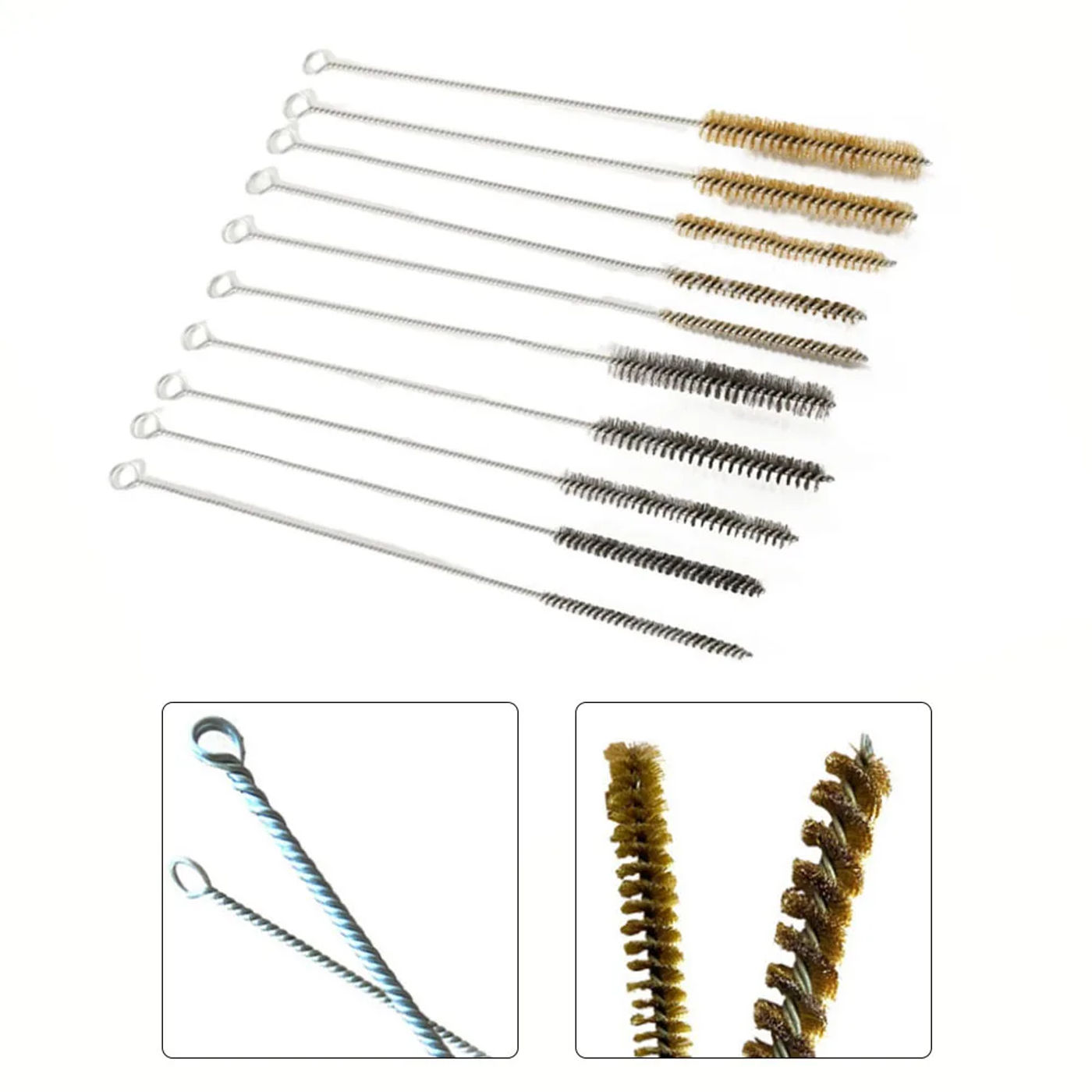 Description Picture 2 of item5/10pcs Cleaning Brushes Set Stainless Steel Brass Cylinder Wire Tube Pipe Cleaning Brush Paint Spray Guns Cleaning Brush