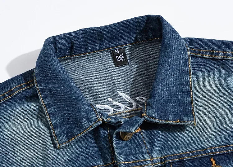 Description Picture 4 of itemDenim Jeans Vest Men Letter Embroidery Male Jeans Waistcoat Tank Top Cowboy Male Ripped Jacket Denim Vest Sleeveless