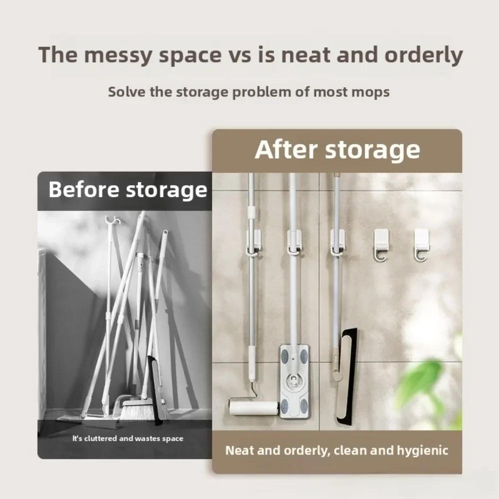 Description Picture 6 of itemSelf-Adhesive Broom Holder - Wall Mount Mop Clip Organizer Rack for Kitchen & Bathroom, Multi-Purpose Storage Hooks