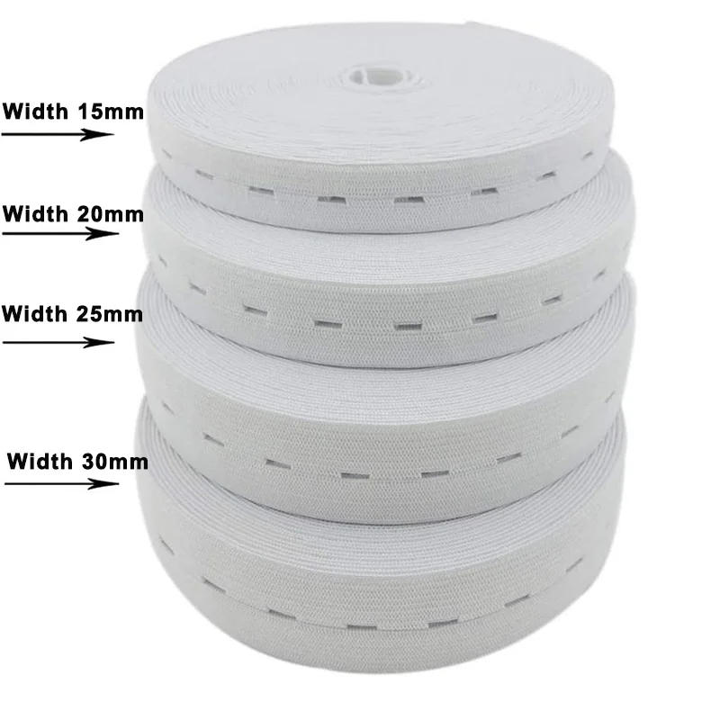 Description Picture 3 of item2/5M Elastic Bands with Buttonholes 15/20/25mm Flatback Elastic Sewing Band Spool Knit Stretch Cord Belt For DIY Pants Waistband