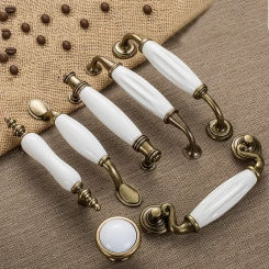Antique Bronze Ceramic White Cabinet Handles Zinc Alloy Drawer Knobs Wardrobe Door Handle Simple European Furniture Hardware