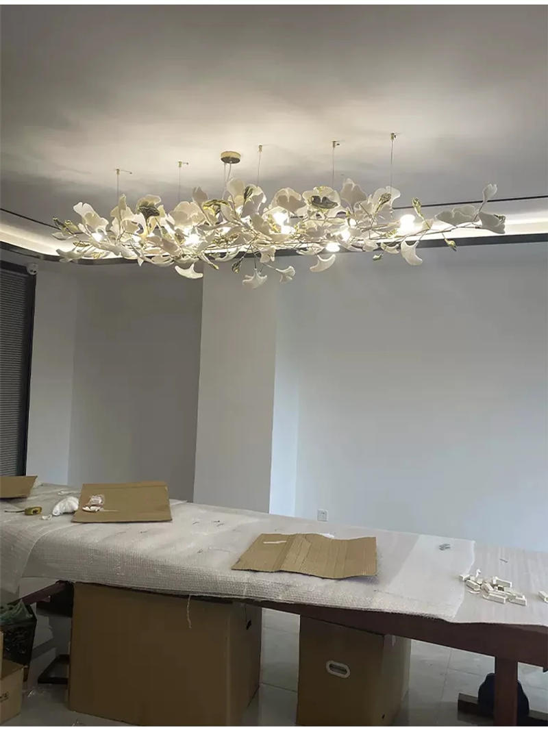 Description Picture 4 of itemNordic Luxury Ceramic Ginkgo Leaf Chandelier Living Dining Room Bedroom Led Pendant Lamp Home Decor Bar Hanging Light Fixture