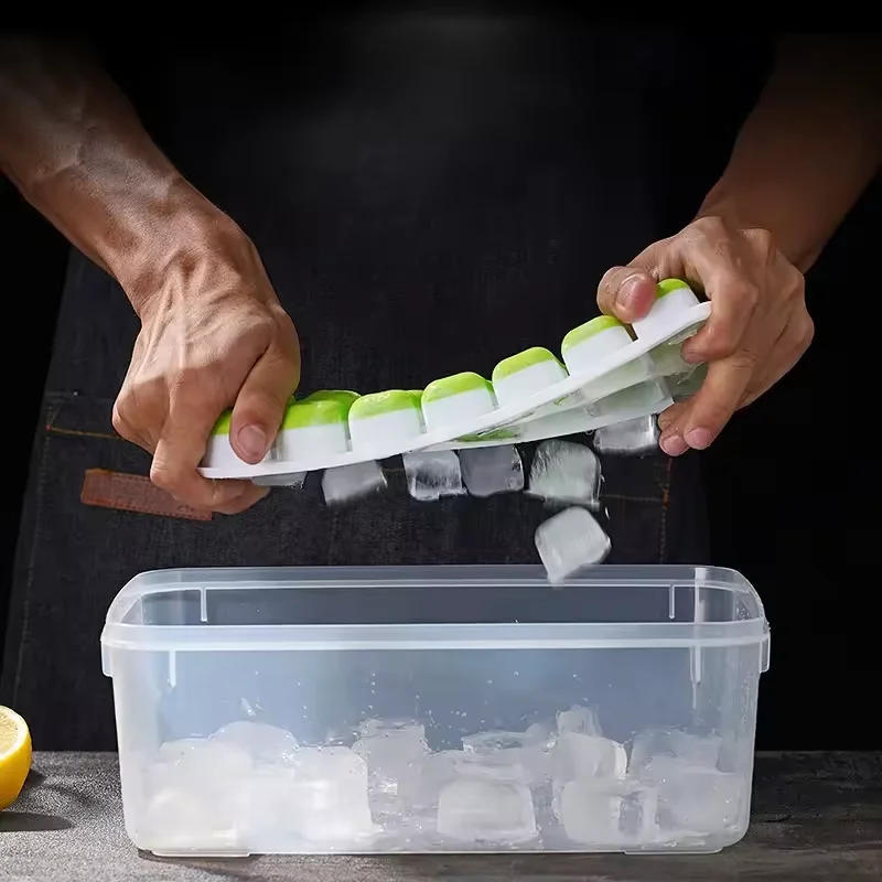 Description Picture 3 of item14 Cube Easy Release Ice Cube Tray Mold with Lid Silicone Square Molds Summer Kitchen Bar DIY Iced Cocktail Freeze Tool