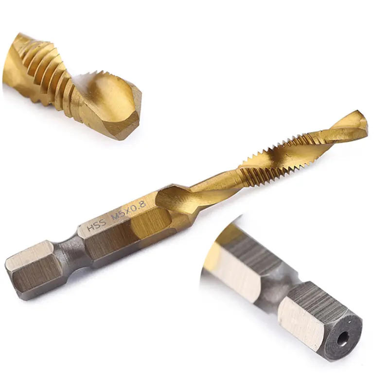 Description Picture 6 of itemTap Drill Bit Set Hex Shank Titanium Plated HSS Screw Thread Bit Screw Machine Compound Tap M3 M4 M5 M6 M8 M10 Hand Tools New