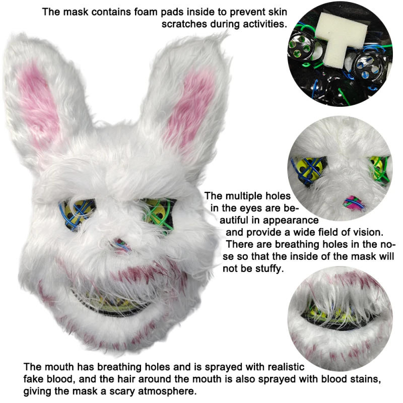 Description Picture 4 of itemNew Bloody Rabbit Bloody Bear Luminous Led Mask Halloween Horror Bunny Mask Carnival Party Cosplay Horror Dress Up Props Gifts