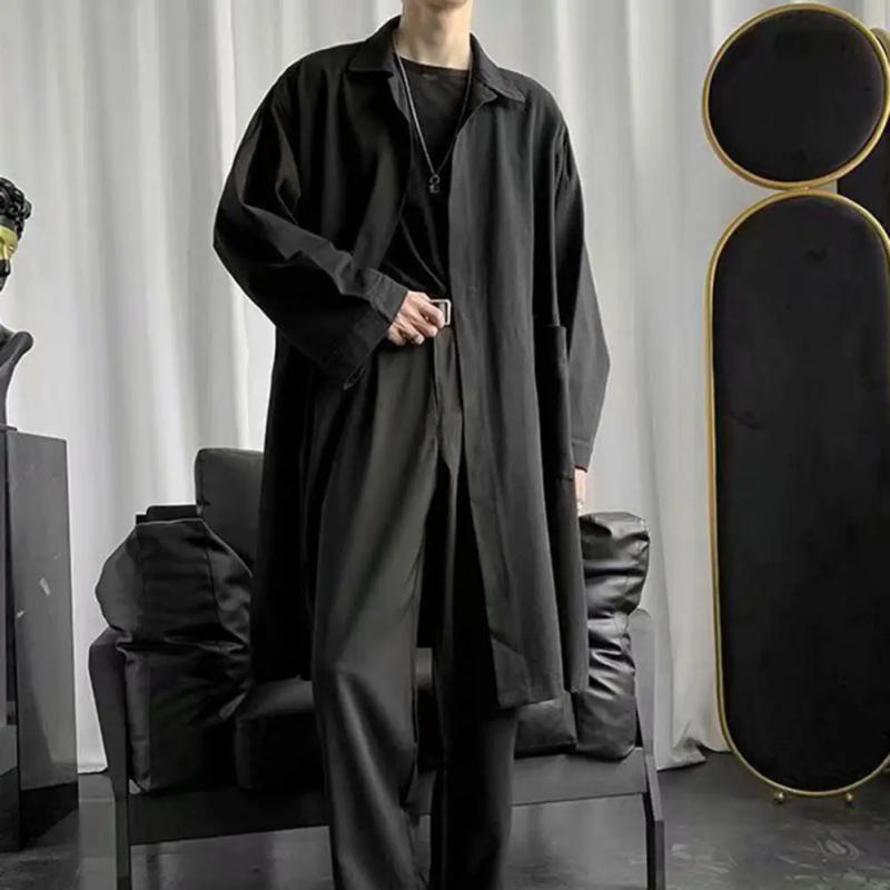 Description Picture 3 of itemBreathable Men Coat Stylish Lapel Trench Coat for Men Breathable Wrinkle-resistant Solid Color Spring Autumn Jacket Trendy