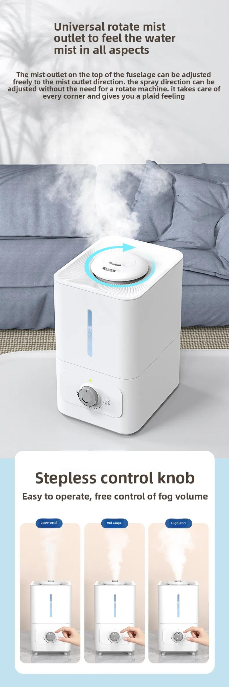 Description Picture 3 of item6L Desktop Humidifier Ultrasonic Cool Mist for Bedroom/Office Top Fill Design for Easy Cleaning Quiet Humidifier For Sleep