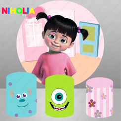 Disney Little Girl Boo Backdrop Round Cover Kids Birthday Party Photography Background Monsters University Banner Photo Studio