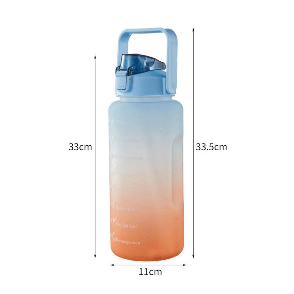 Description Picture 2 of itemNew Large Couple Cup with Straw Time Scale Water Bottle Plastic Water Cup Large Student Frosted Outdoor Sports Water Bottles 2L