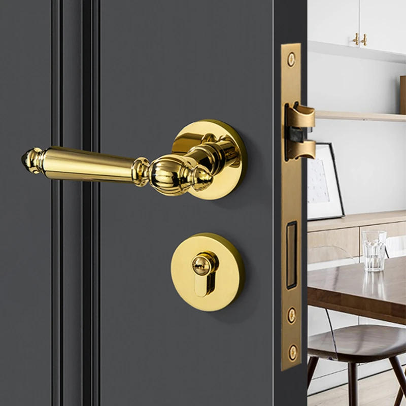 Description Picture 5 of item1 set of zinc alloy indoor door locks Nordic light luxury universal gold bedroom silent split handle lock with key included