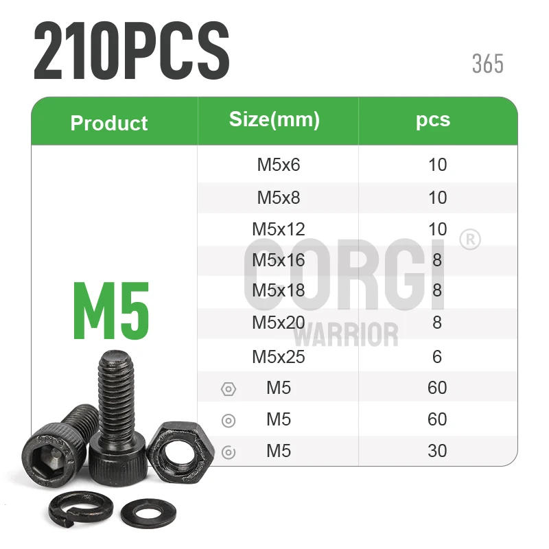 Description Picture 6 of itemBlack 1140 Hex Socket Cap Head Screws Set M2 M2.5 M3 M4 M5 M6 M8 M10 DIN912 12.9 Grade Carbon Steel All Sizes Allen Bolts Nuts