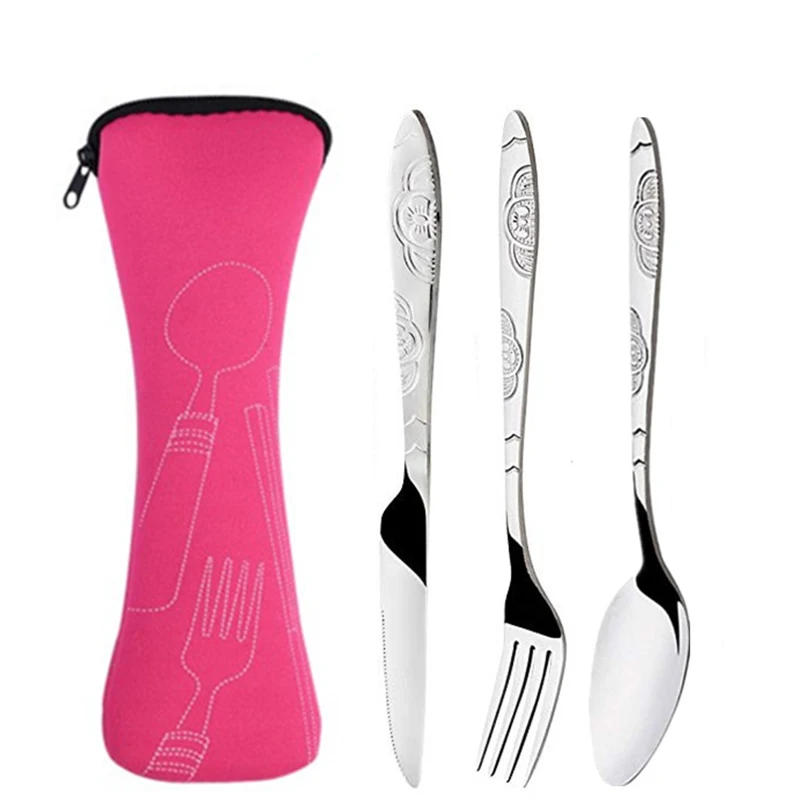 Description Picture 3 of item3Pcs/4Pcs/7Pcs Set Dinnerware Portable Printed Knifes Fork Spoon Stainless Steel Family Camping Steak Cutlery Tableware with Bag