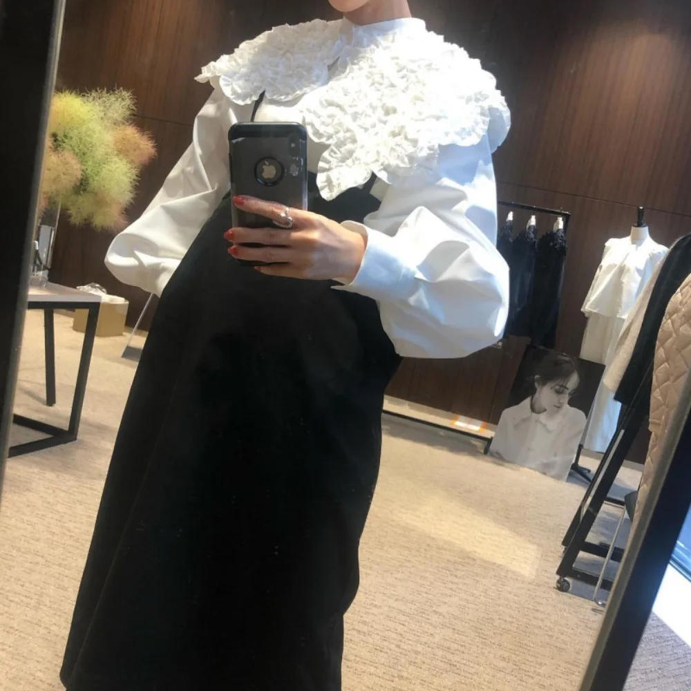 Description Picture 6 of itemKuzuwata Sweet Long Sleeve Peter Pan Collar Blouses Slim Fit All-match Loose Literaty Blusas Japan New Straight Patchwork Shirt