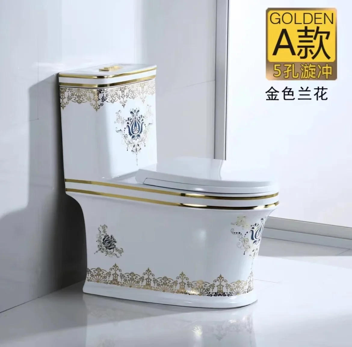 Description Picture 2 of itemTwo toilets and two golden toilet seats (product and shipping) 70% final payment
