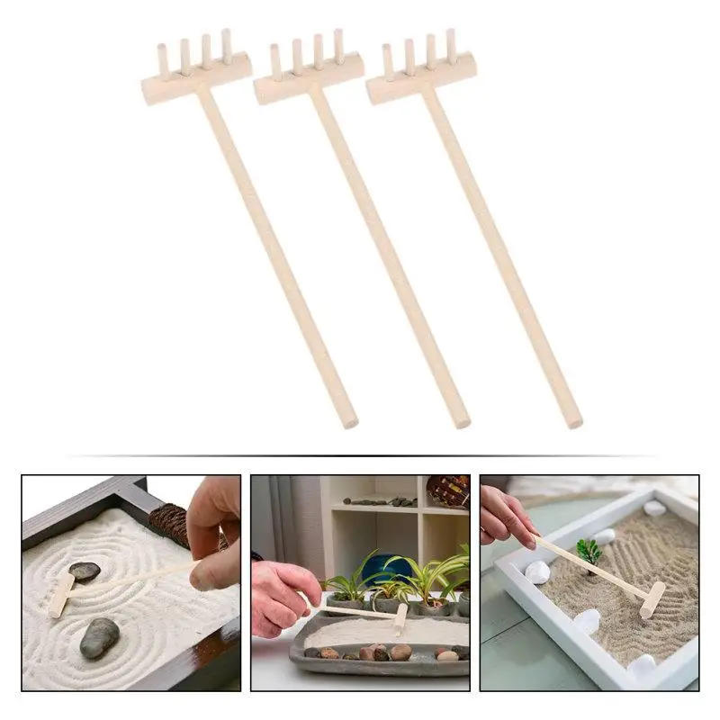 Description Picture 6 of item3 Pcs Japanese Style Bamboo Rake and Sand Ornament Mini Garden Rakes Tray Miniatures Sandbox Rake Crafts Table Crafts Zen