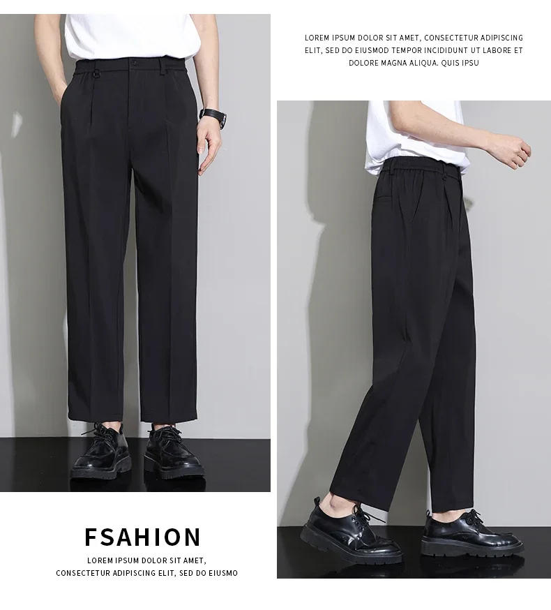 Description Picture 5 of itemNew Lightweight Men Casual Pants Solid Trousers Straight Fashionable Cropped Suit Pants Business Streetwear Comfortable Fabric