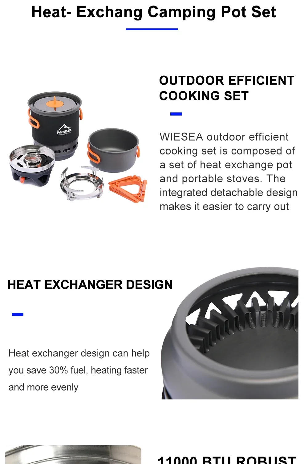 Description Picture 6 of itemWidesea Camping Cooking System with Heat Exchanger Outdoor Gas Burner Stove Tourist Pot Set Cup Tableware Cookware Tourism Hike