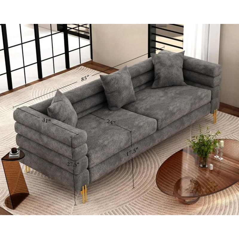 Description Picture 5 of itemOversized Sofa - 85 inch Sofa Couch, 3 Seater Comfy Bouclé Deep Seat Sofa for Living Room - Grey