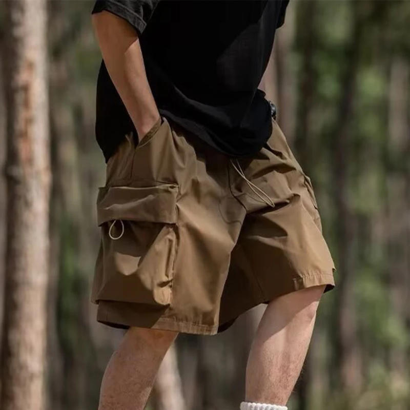 Description Picture 6 of itemMen Shorts Summer Outdoor Glossy Cool Feeling Quick Dry Wide Leg Pants Functional Wind Large Pockets Trendy Men Workwear Shorts