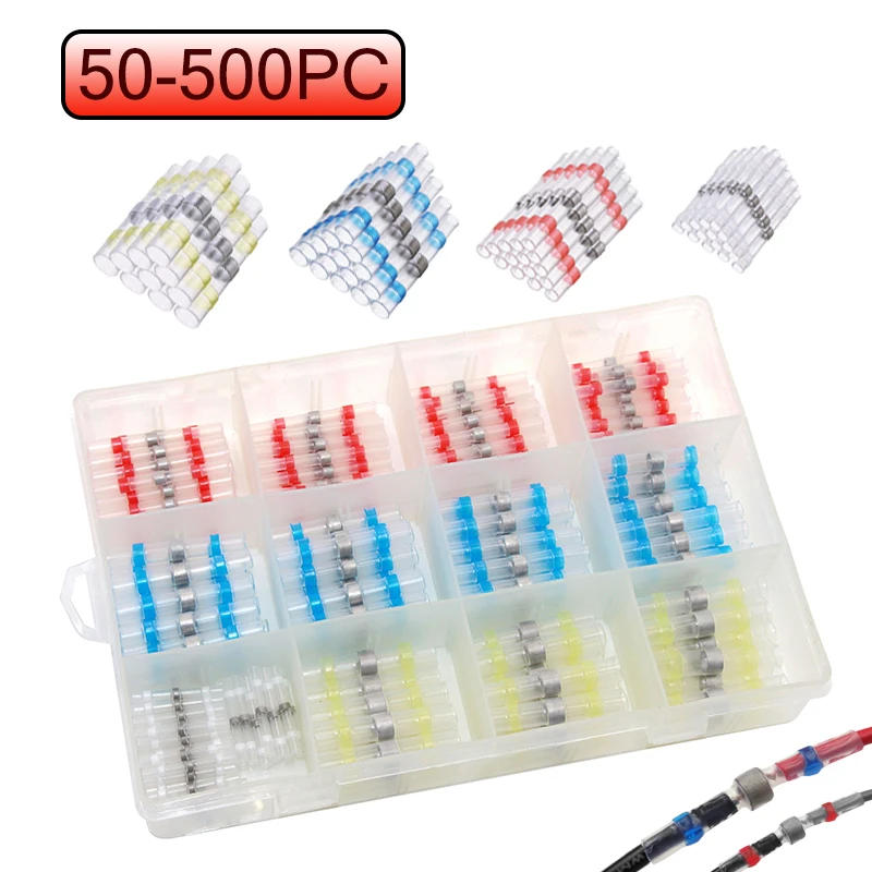 Description Picture 2 of item50-500Pcs Boxed Heat Shrink Butt Crimp Terminals Waterproof Solder Seal Electrical Connectors Wire Cable Splice Kit Automotive M