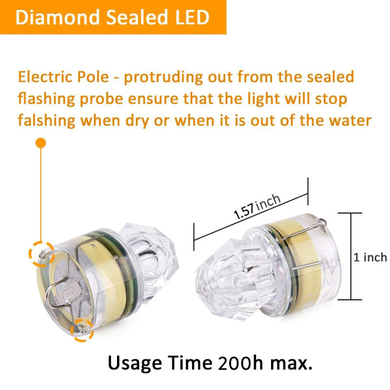 Description Picture 4 of item10X Multicolor Waterproof Mini LED ABS Fishing Bait Light Squid Deep Drop Underwater Fish Lure Lamp Lights White Green Red Blue