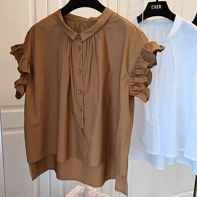 Description Picture 3 of itemVintage Blouse for Women Cotton Casual Shirts Ruffles Short Sleeve Blouses Ladies Tops Loose Summer Blusas Mujer De Moda 2025