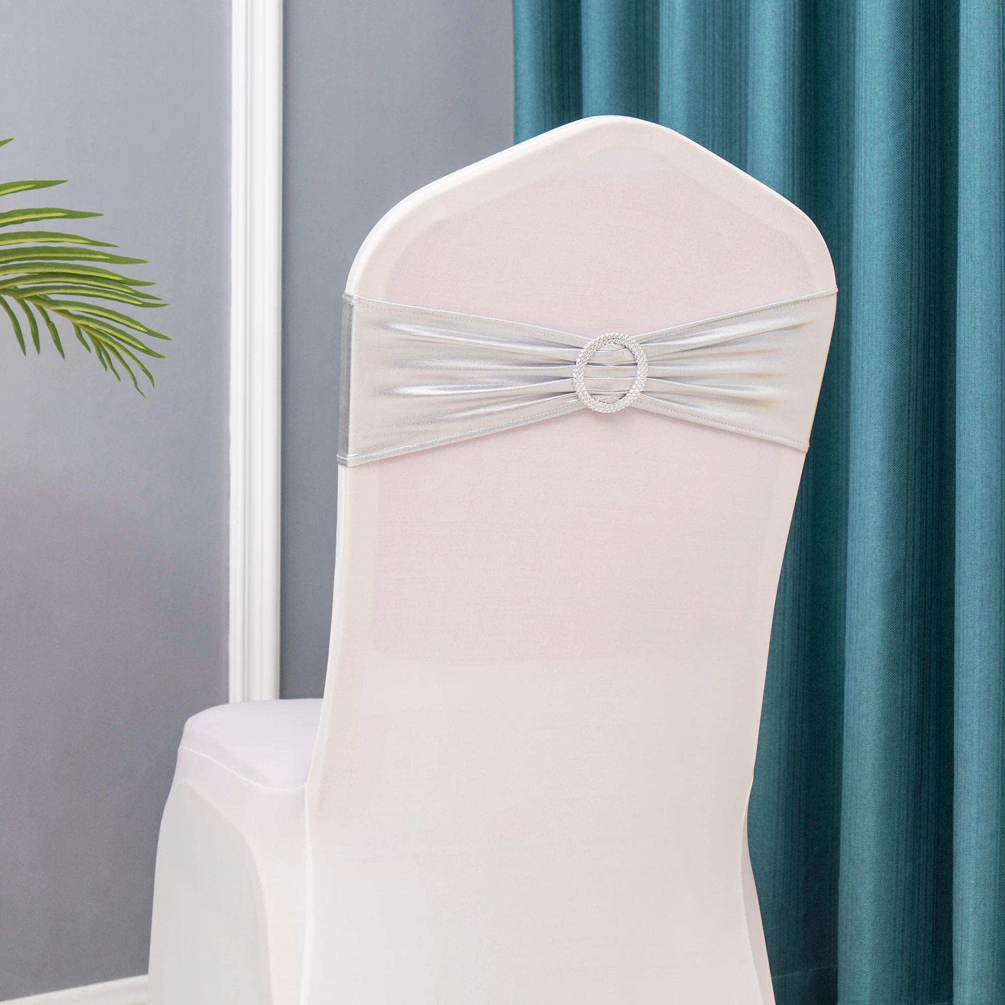 Description Picture 5 of item50PCs/lot Wedding Chair Decoration Metallic Gold Chair Sashes Knot Bands Chair Bows For Wedding Party Banquet Event Chair Decors