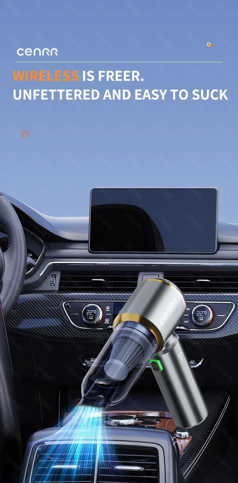 Description Picture 6 of itemCENRR 360000PA Car Vacuum Cleaner Strong Suction Wireless Cleaner Portable HandHeld Powerful Vacuum Cleaner Cleaning Machine