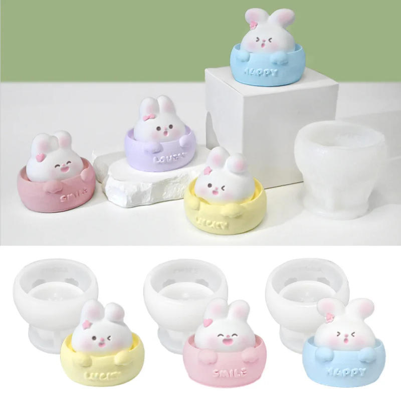 Description Picture 2 of item3D Cartoon Cup Smile Bow Rabbit Candle Making Molds Flower Animal Bunny Painting Plaster Soap Silicone Mould Birthday Cake Decor