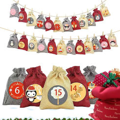 24 Days Christmas Advent Calendar Bags Set Wall Hanging Drawstring Gift Empty Bag 2023 New Year Party Kids Gift Xmas Tree Decor