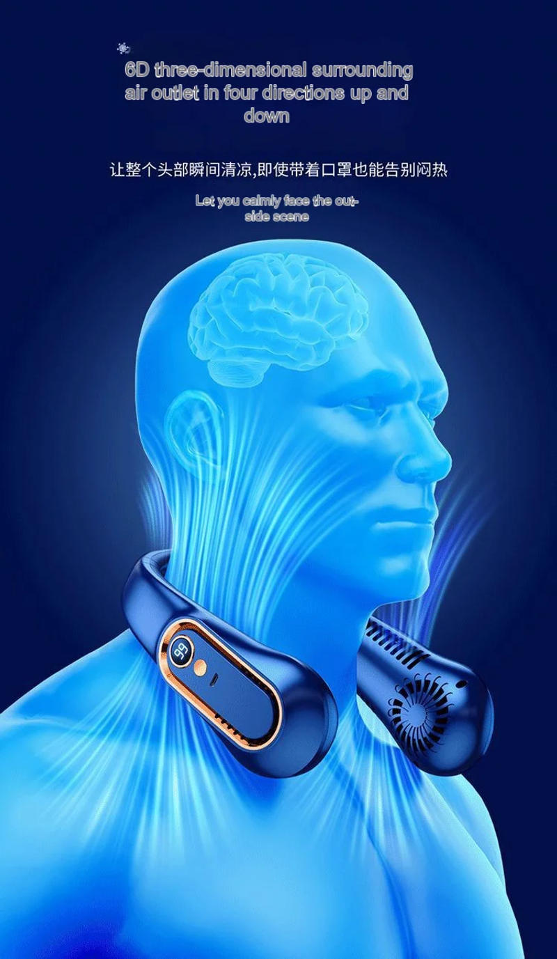 Description Picture 5 of itemNew Hanging Neck Fan Digital Display Power ventilador Bladeless Neckband Fan Portable Air Cooler USB Rechargeable Electric Fans