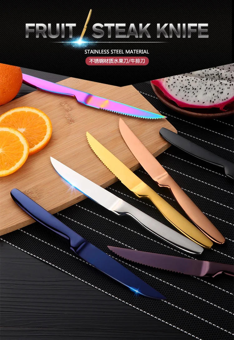 Description Picture 2 of item6Pcs Stainless Steel Dinner Knives Set Sharp Steak Knife Fruit Knives Western Knife Restaurant Table Knife Gold Dinnerware Set