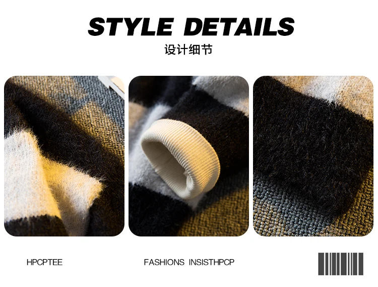 Description Picture 3 of itemWinter Black White Striped Contrast V-neck Sweater Men's Loose Casual High Street Knitted Cardigan Jackets Men Tops Male Clothes