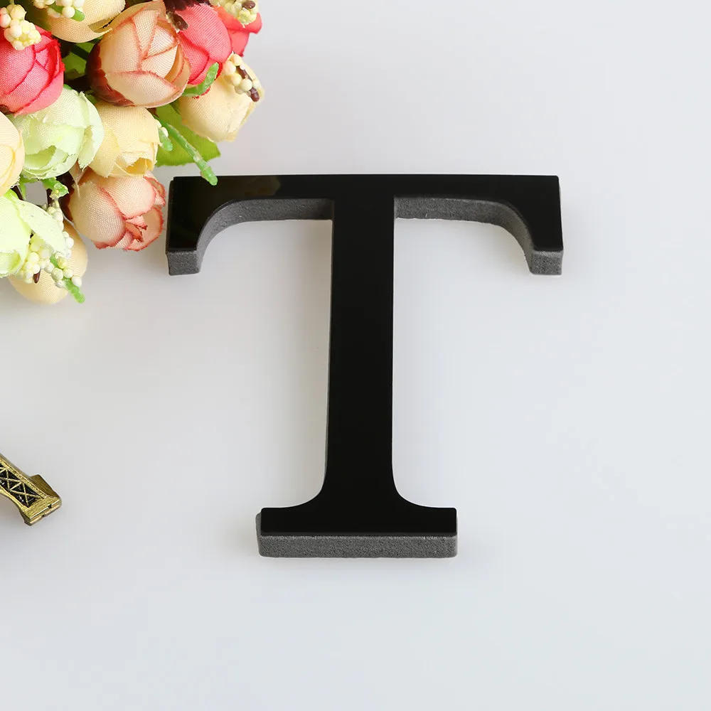 Description Picture 3 of item26 Letters DIY 3D Mirror Acrylic Wall Sticker Ornaments Black English Alphabet Decals Home Decor Wall Art Mural Party Decoration