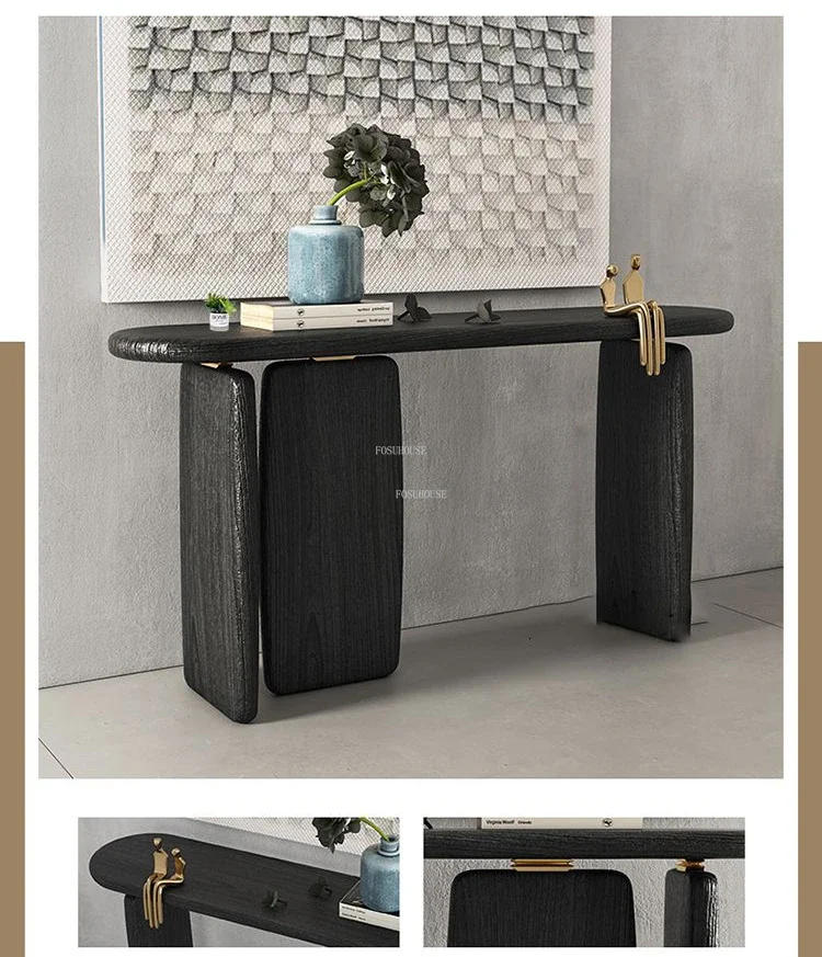 Description Picture 6 of itemAmerican Solid Wood Console Table Living Room Furniture Entrance Console Light Luxury Home Creative Design Black Porch Cabinet Z
