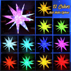 Smart Moravian Star Light RGB LED 3D Christmas Tree Star Lights with Remote Music Pendant Porch Outdoor Decor-US Plug(A)