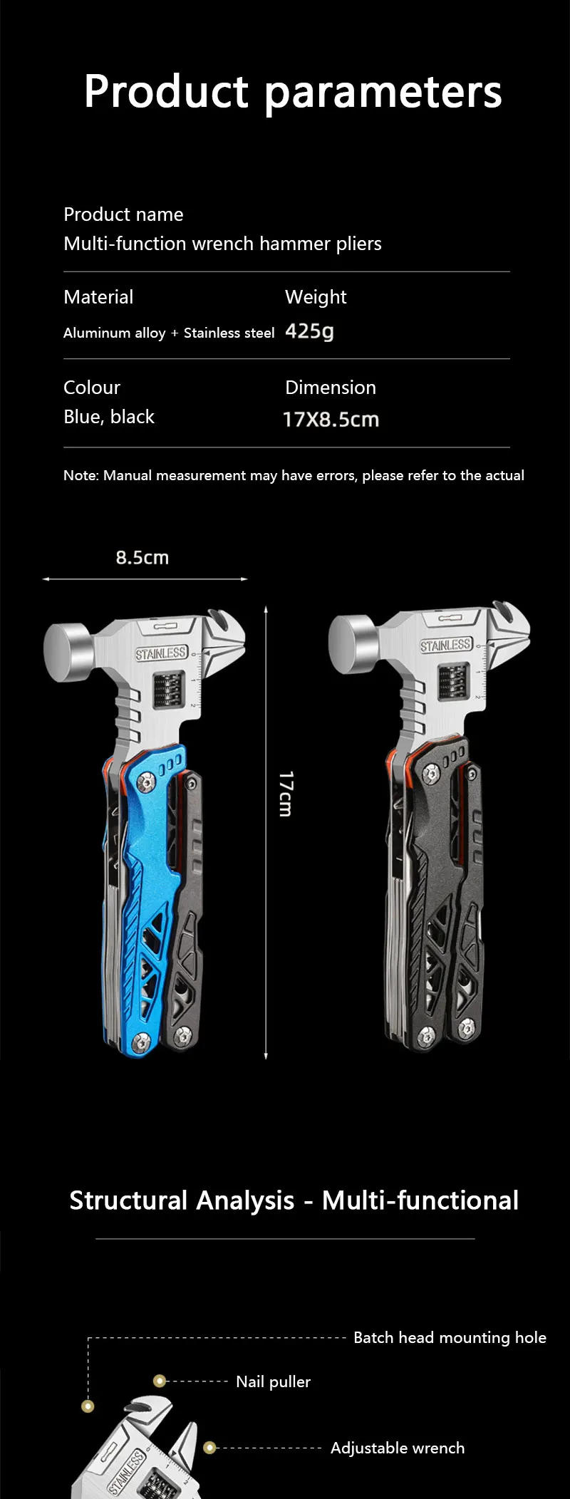 Description Picture 2 of itemMultifunctional wrench hammer outdoor camping folding nail hammer pliers emergency car combination all-in-one tool hammer