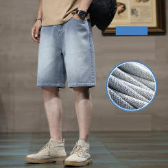 2024 Summer New Men's Starry Sky Pattern 5/4 Denim Shorts Skin friendly, Breathable, Loose, Soft and Comfortable Denim Shorts