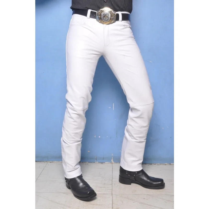Description Picture 3 of itemMen's Leather Pant Genuine Lambskin Style Leather Trousers Men White Pant