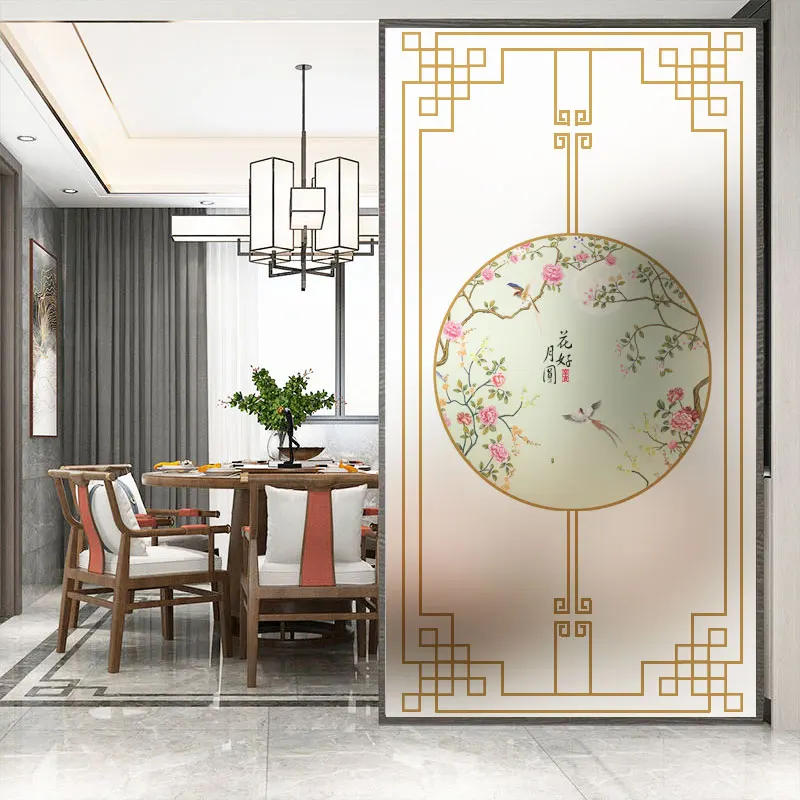 Description Picture 3 of itemNo Glue Privacy Windows Film Decorative Chinese Classical Painting Stained Glass Static Cling Frosted Window Stickers 03