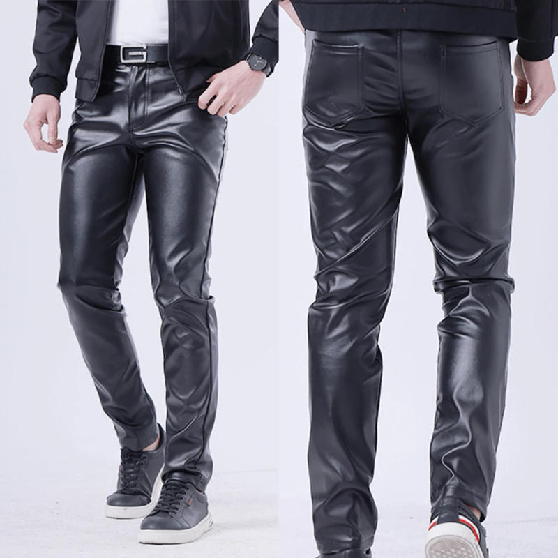 Description Picture 2 of itemFashion Men's Synthetic PU Leather Pants Casual Long Pants Nightclub Stage Slim Fit Trousers Stretch Pencil Pants