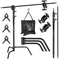 SH 2.6M/3.3M Black Stainless Steel Century Foldable Light Stand Tripod Magic Leg Photography C-Stand For Spot Light,Softbox