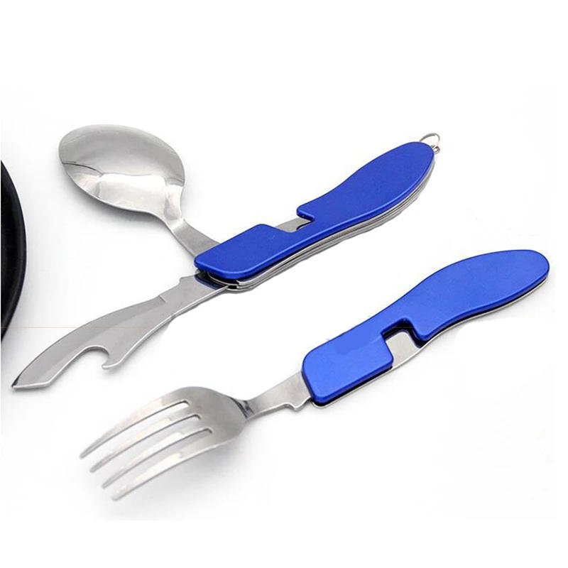 Description Picture 2 of itemTablespoon Set 4 In 1 Foldable Spoon Knife fork bottle opener Stainless Steel Folding Pocket Kits Outdoor Tableware Set