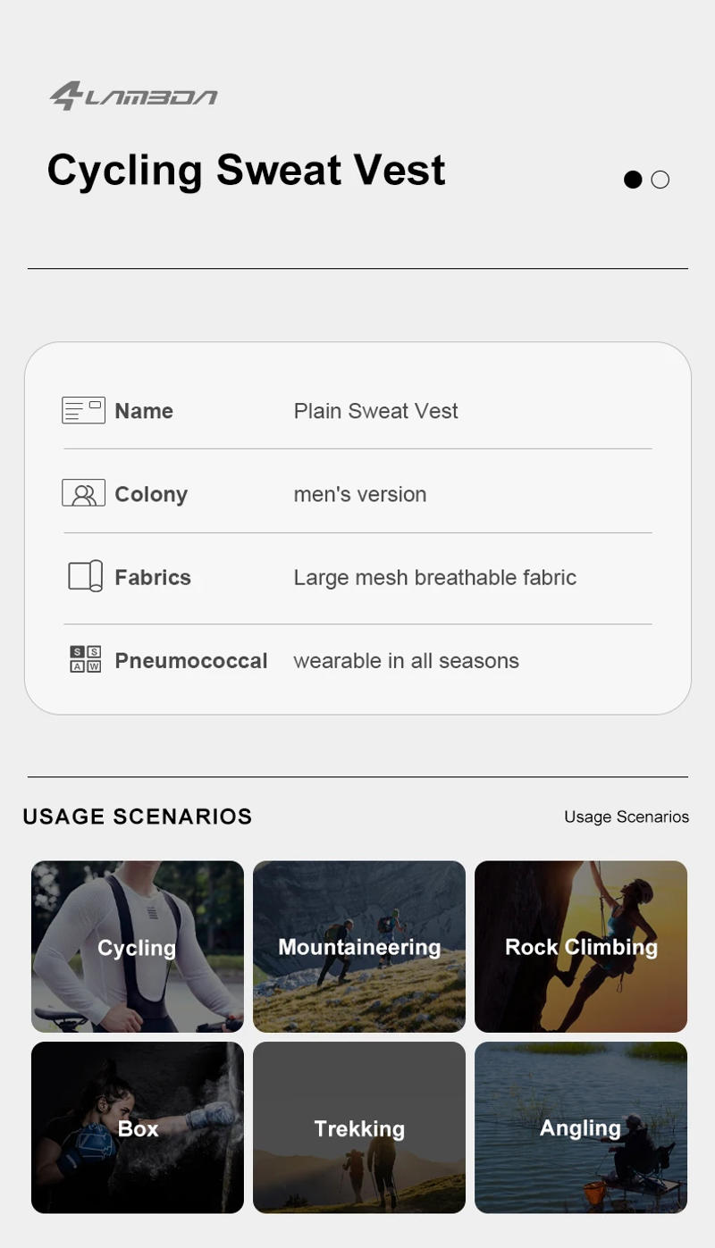 Description Picture 5 of itemLAMEDA Cycling vest for men High breathability Men Cycling Base Layer Vest Quick drying Bike Sleeveless Top Sweatshirts