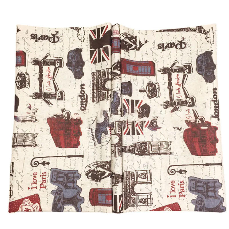 Description Picture 6 of item45x145CM Retro Vintage Eiffel Tower Cartoon Printing Pattern Natural Cotton Linen Blend Fabric for DIY Sewing Craft Upholstery