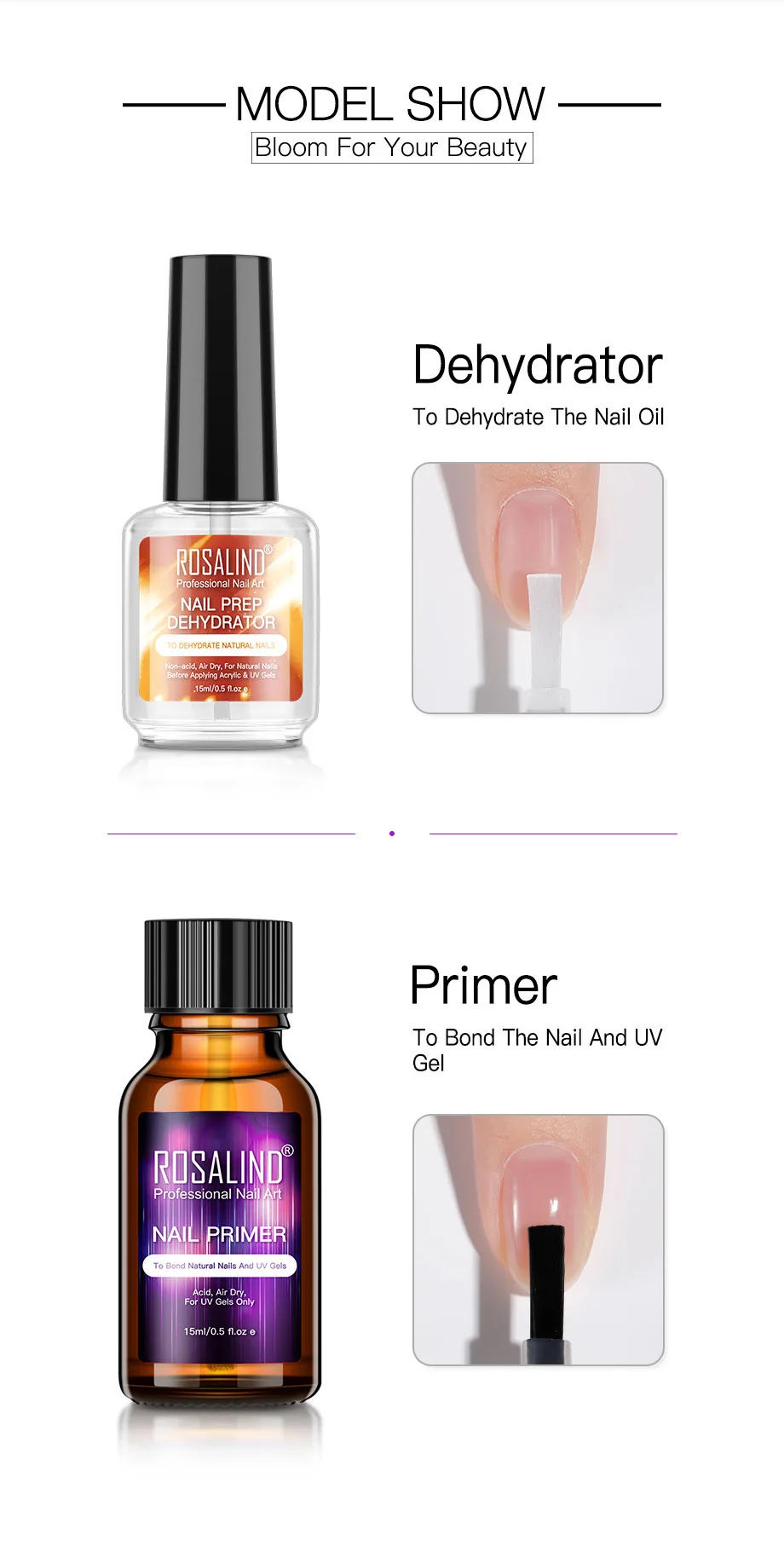 Description Picture 3 of itemROSALIND Nail Prep Dehydrator Nail-Primer Gel Nail Polish Grinding Nail Art Base Matt Coat Hybrid Varnishes Poly Nail Gel 15ml