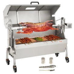 VEVOR Stainless Steel Rotisserie Grill w/ Hooded Cover, BBQ Whole Pig Lamb Goat Charcoal Spit Grill, BBQ Hog Rotisserie Roaster