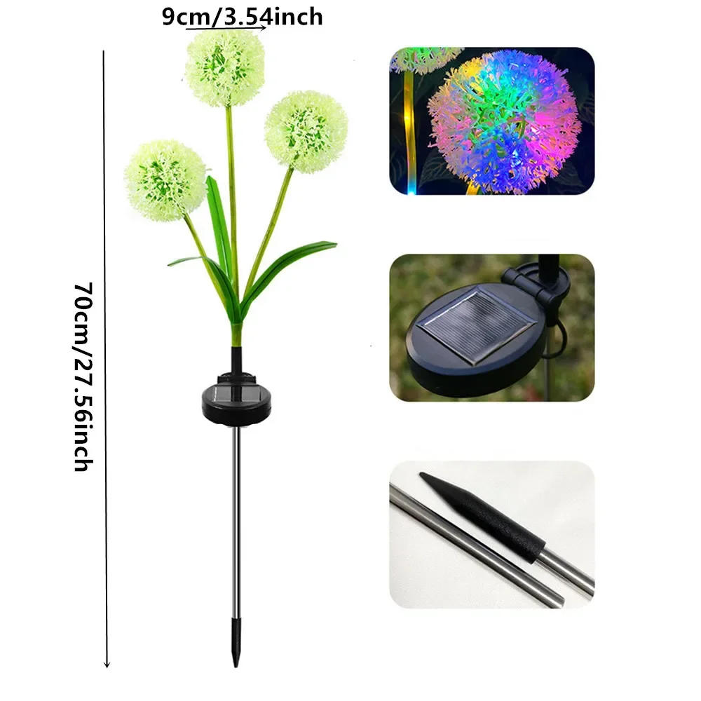Description Picture 3 of itemSolar LED Onion Head Lawn Lamp Outdoor Ground Plug Lamp 3Heads Onion Head Lamp Garden Park Holiday Decoration Atmosphere Lights