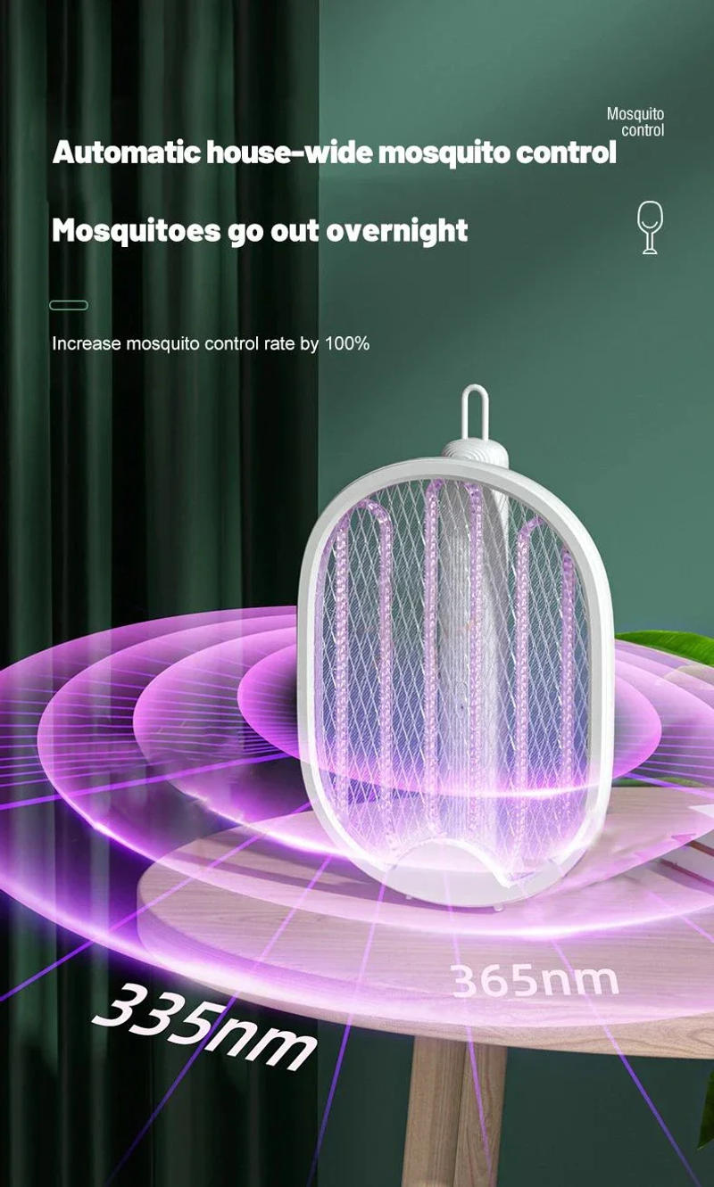 Description Picture 3 of item1pc New Mosquito Killer Lamp USB Rechargeable Electric Foldable Mosquito Killer Racket Fly Swatter 3000V Repellent Lamp