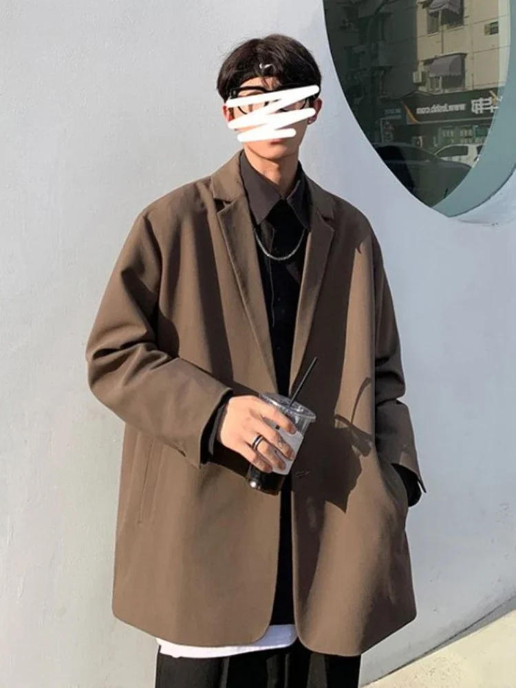 Description Picture 3 of item2023 New Versatile Blzer Suit Spring Autumn New Brown Jacket Trend Oversize Japanese Casual Coat Men Kpop Streetwear Daily